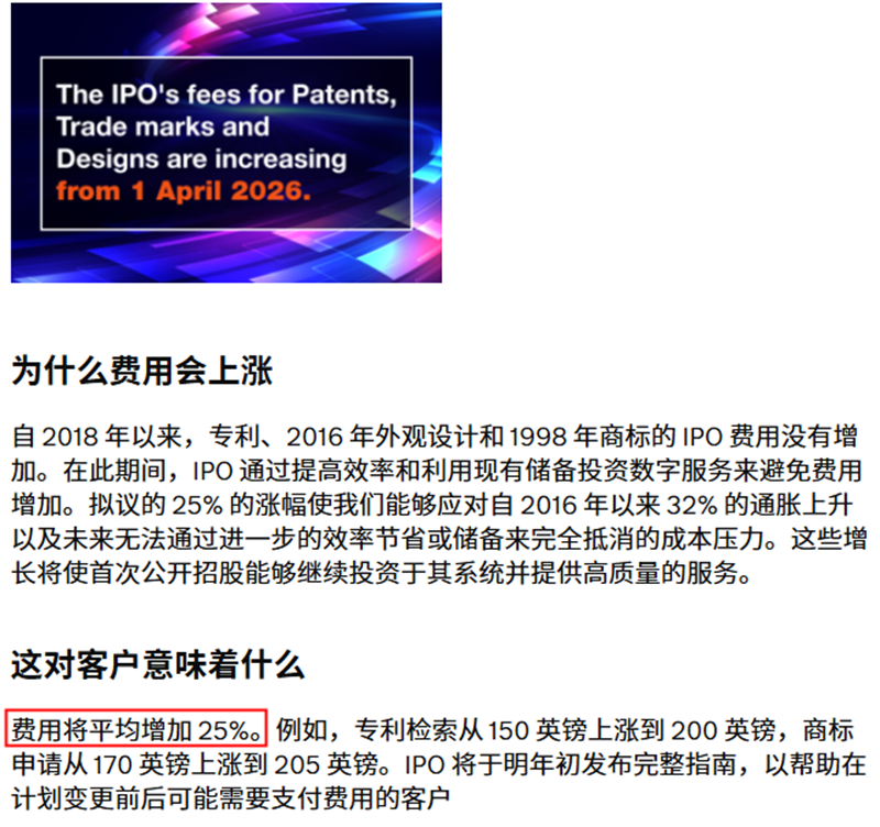 突发!英国商标专利官费全面上涨!涨幅高达25%!